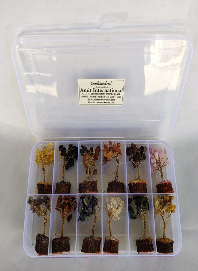 Rocksmins Baby Money Tree Set of 12 Natural Small Size Stone Mini Crystal Trees with Different Gemstones for Good Luck Office and Home Decore Wealth Vastu Prosperity Decoration Original Gemstone - Image 5